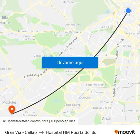 Gran Vía - Callao to Hospital HM Puerta del Sur map
