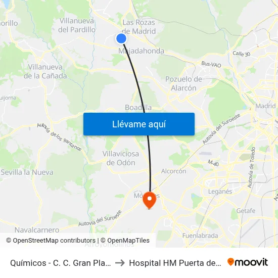 Químicos - C. C. Gran Plaza 2 to Hospital HM Puerta del Sur map