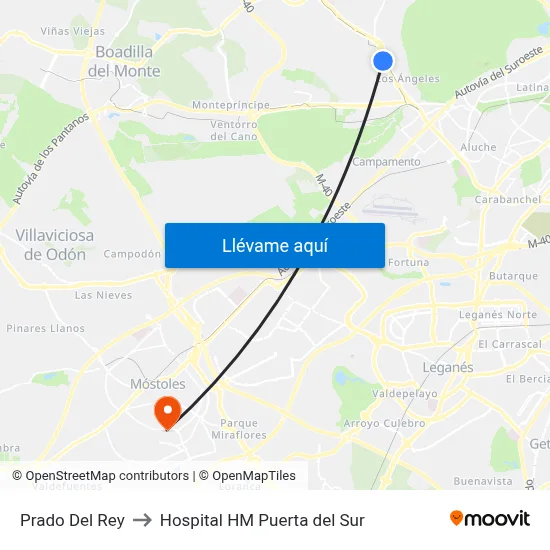 Prado Del Rey to Hospital HM Puerta del Sur map