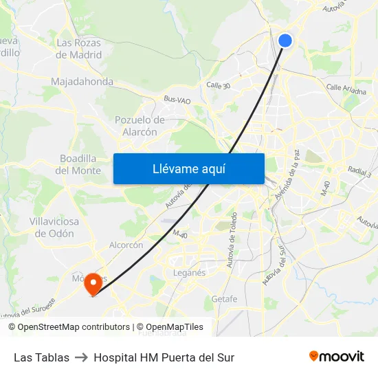 Las Tablas to Hospital HM Puerta del Sur map