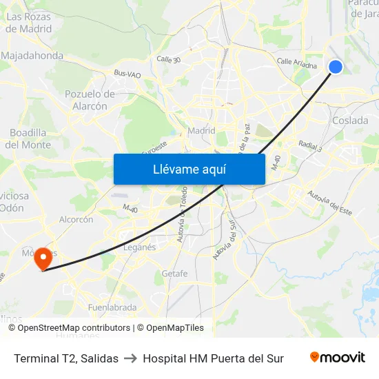 Terminal T2, Salidas to Hospital HM Puerta del Sur map