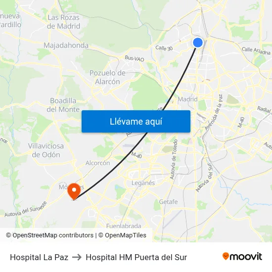Hospital La Paz to Hospital HM Puerta del Sur map