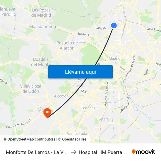 Monforte De Lemos - La Vaguada to Hospital HM Puerta del Sur map