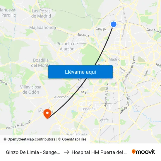 Ginzo De Limia - Sangenjo to Hospital HM Puerta del Sur map