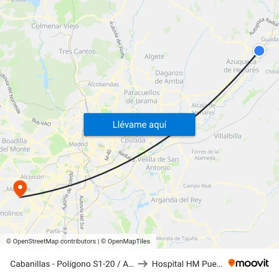 Cabanillas - Polígono S1-20 / Avda. La Veguilla to Hospital HM Puerta del Sur map