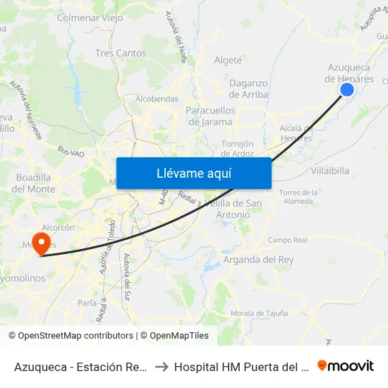 Azuqueca - Estación Renfe to Hospital HM Puerta del Sur map
