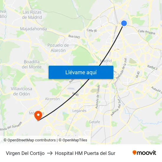 Virgen Del Cortijo to Hospital HM Puerta del Sur map