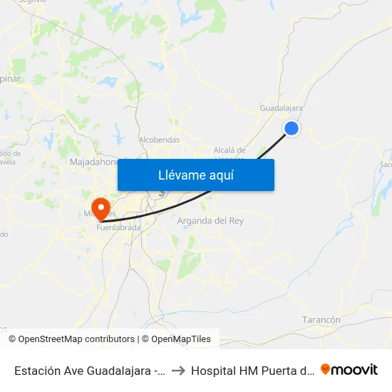 Estación Ave Guadalajara - Yebes to Hospital HM Puerta del Sur map