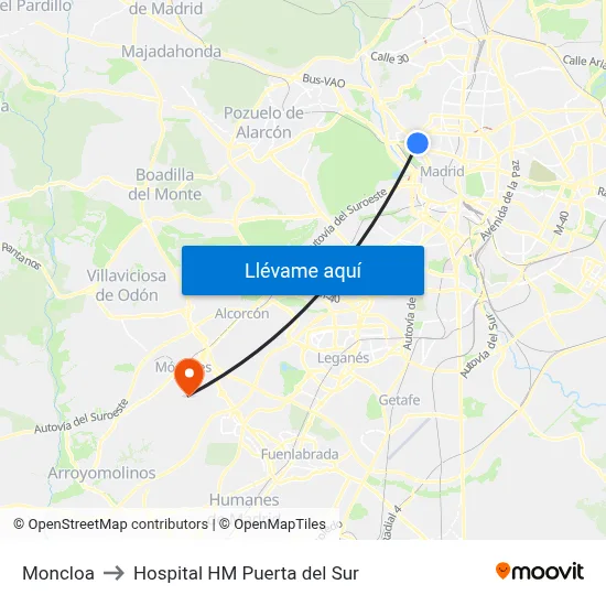 Moncloa to Hospital HM Puerta del Sur map