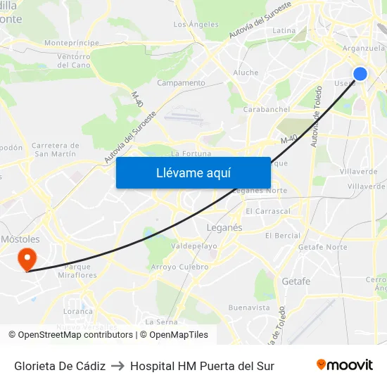 Glorieta De Cádiz to Hospital HM Puerta del Sur map