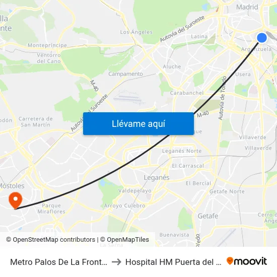 Metro Palos De La Frontera to Hospital HM Puerta del Sur map