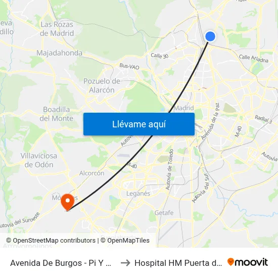 Avenida De Burgos - Pi Y Margall to Hospital HM Puerta del Sur map