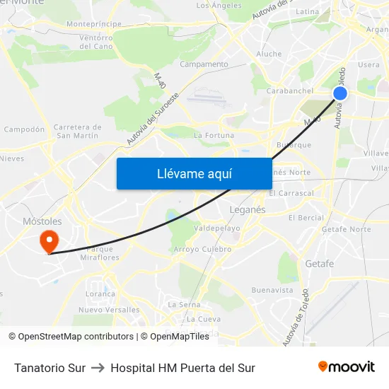 Tanatorio Sur to Hospital HM Puerta del Sur map
