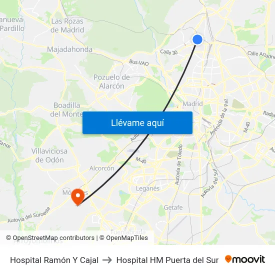 Hospital Ramón Y Cajal to Hospital HM Puerta del Sur map