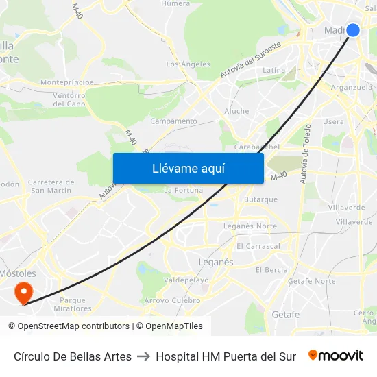 Círculo De Bellas Artes to Hospital HM Puerta del Sur map