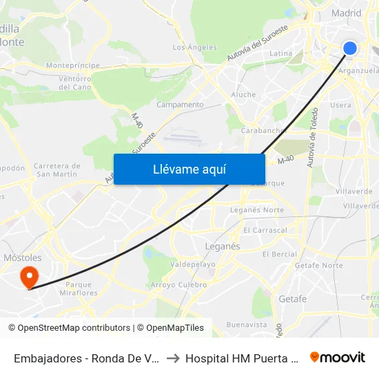 Embajadores - Ronda De Valencia to Hospital HM Puerta del Sur map