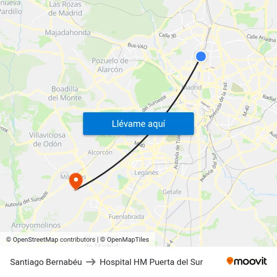 Santiago Bernabéu to Hospital HM Puerta del Sur map