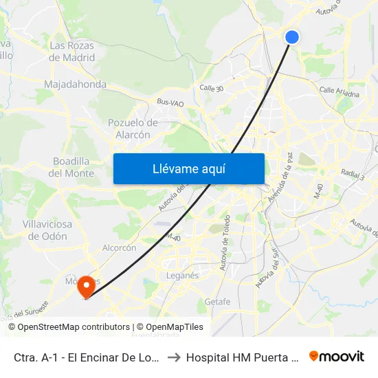Ctra. A-1 - El Encinar De Los Reyes to Hospital HM Puerta del Sur map