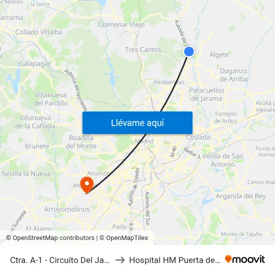 Ctra. A-1 - Circuito Del Jarama to Hospital HM Puerta del Sur map