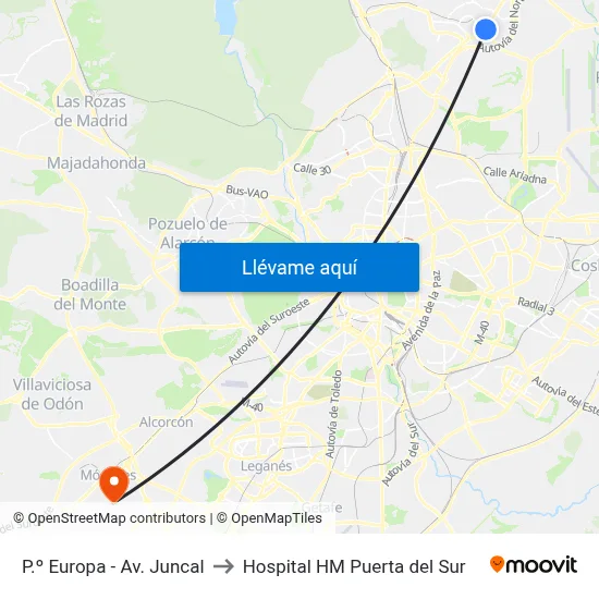 P.º Europa - Av. Juncal to Hospital HM Puerta del Sur map