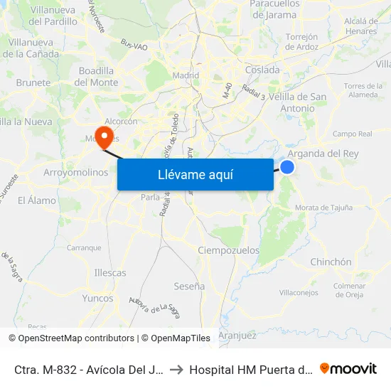 Ctra. M-832 - Avícola Del Jarama to Hospital HM Puerta del Sur map