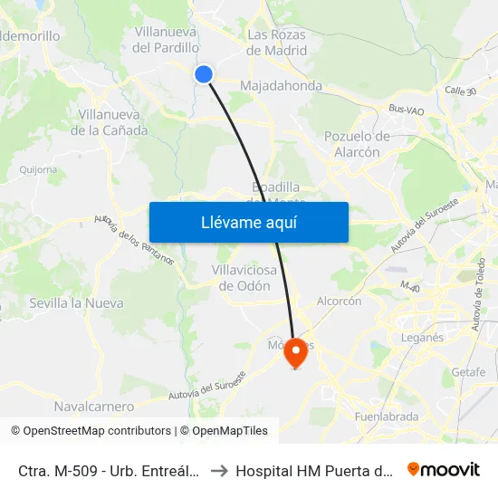 Ctra. M-509 - Urb. Entreálamos to Hospital HM Puerta del Sur map