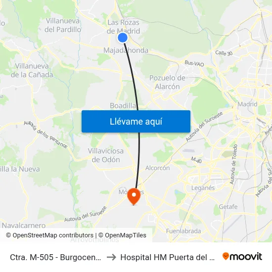 Ctra. M-505 - Burgocentro to Hospital HM Puerta del Sur map