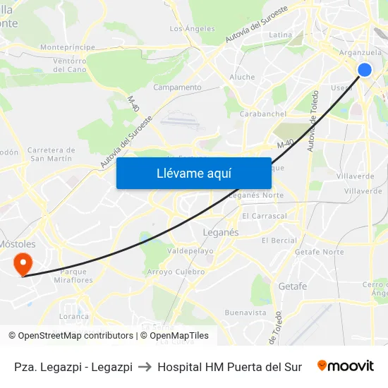 Pza. Legazpi - Legazpi to Hospital HM Puerta del Sur map