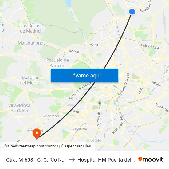 Ctra. M-603 - C. C. Río Norte to Hospital HM Puerta del Sur map