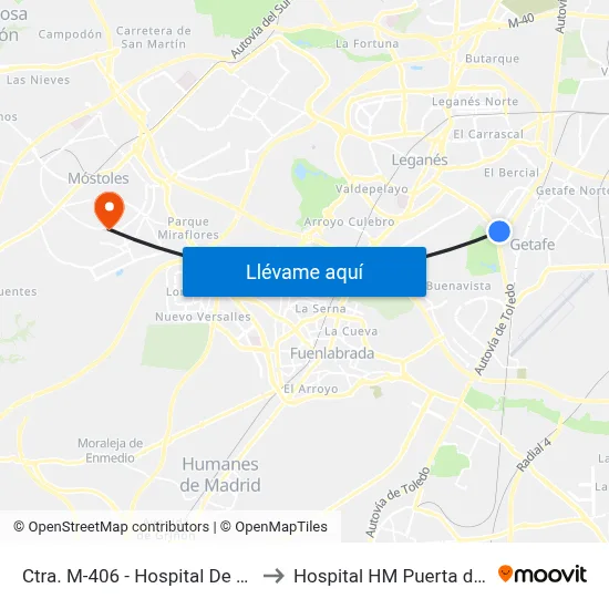 Ctra. M-406 - Hospital De Getafe to Hospital HM Puerta del Sur map