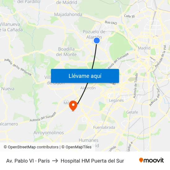 Av. Pablo VI - París to Hospital HM Puerta del Sur map