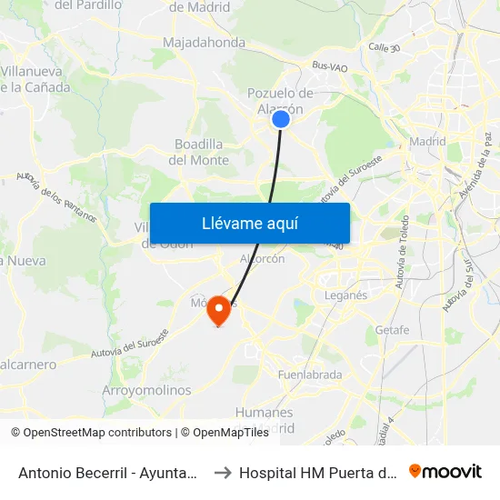 Antonio Becerril - Ayuntamiento to Hospital HM Puerta del Sur map