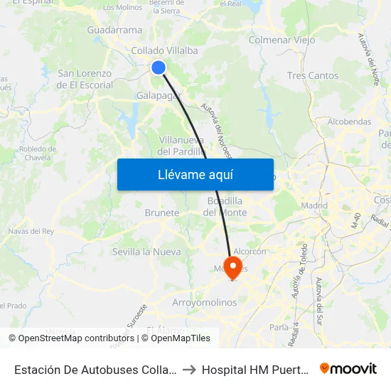 Estación De Autobuses Collado Villalba to Hospital HM Puerta del Sur map