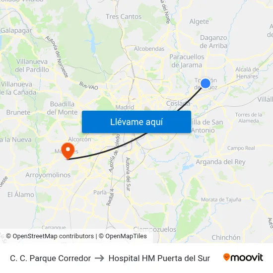 C. C. Parque Corredor to Hospital HM Puerta del Sur map