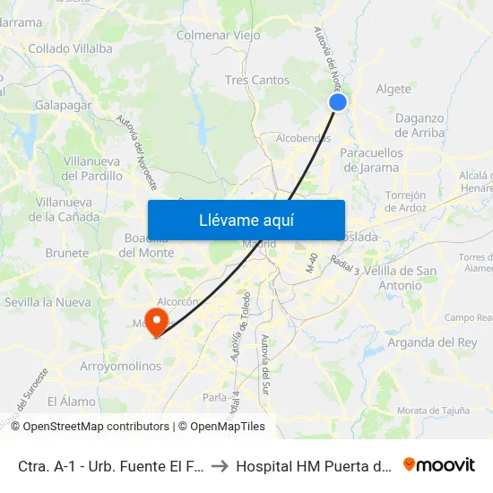 Ctra. A-1 - Urb. Fuente El Fresno to Hospital HM Puerta del Sur map