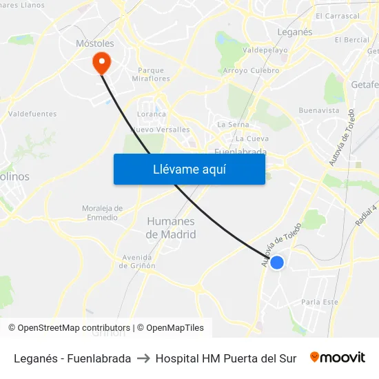 Leganés - Fuenlabrada to Hospital HM Puerta del Sur map