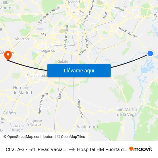 Ctra. A-3 - Est. Rivas Vaciamadrid to Hospital HM Puerta del Sur map