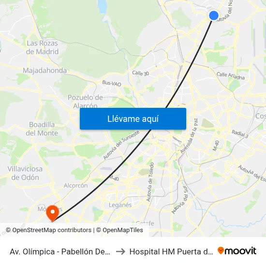 Av. Olímpica - Pabellón Deportivo to Hospital HM Puerta del Sur map