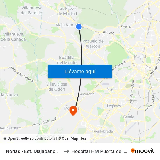 Norias - Est. Majadahonda to Hospital HM Puerta del Sur map
