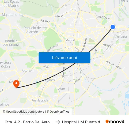 Ctra. A-2 - Barrio Del Aeropuerto to Hospital HM Puerta del Sur map