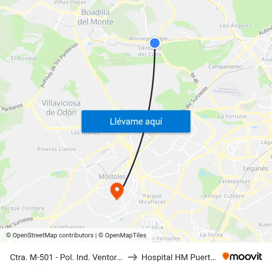 Ctra. M-501 - Pol. Ind. Ventorro Del Cano to Hospital HM Puerta del Sur map