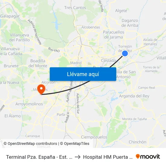 Terminal Pza. España - Est. Torrejón to Hospital HM Puerta del Sur map