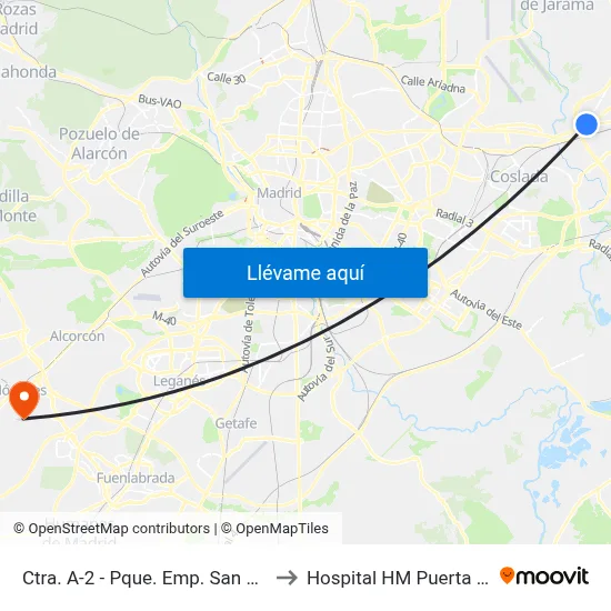 Ctra. A-2 - Pque. Emp. San Fernando to Hospital HM Puerta del Sur map