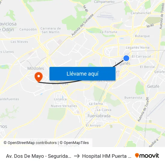 Av. Dos De Mayo - Seguridad Social to Hospital HM Puerta del Sur map