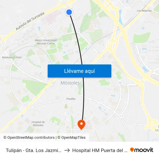 Tulipán - Gta. Los Jazmines to Hospital HM Puerta del Sur map