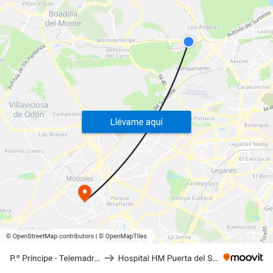P.º Príncipe - Telemadrid to Hospital HM Puerta del Sur map