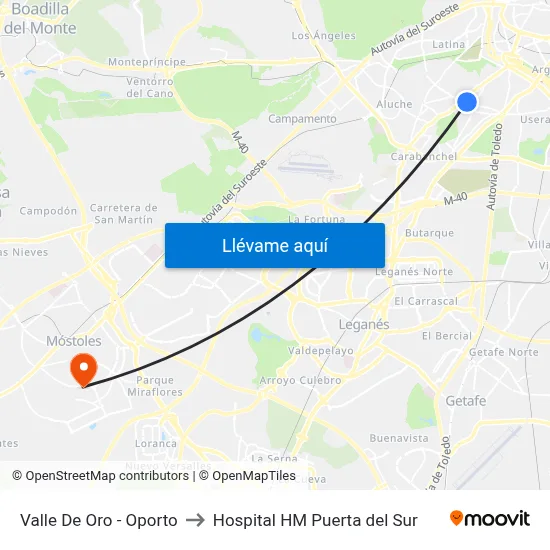 Valle De Oro - Oporto to Hospital HM Puerta del Sur map