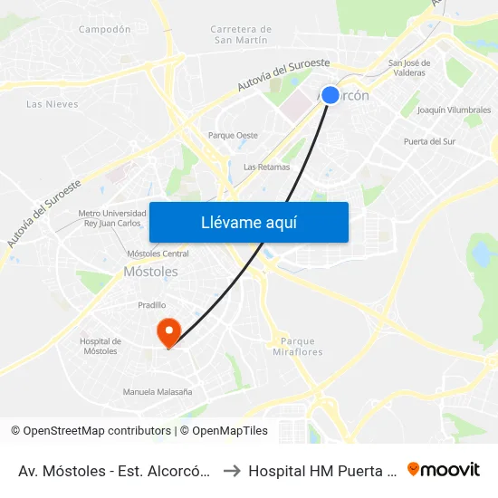 Av. Móstoles - Est. Alcorcón Central to Hospital HM Puerta del Sur map