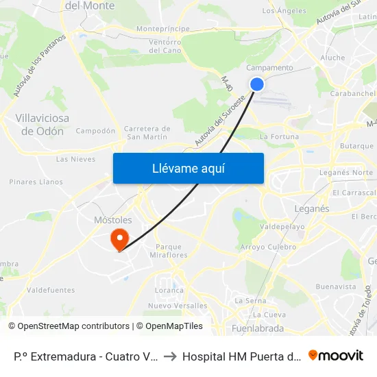 P.º Extremadura - Cuatro Vientos to Hospital HM Puerta del Sur map