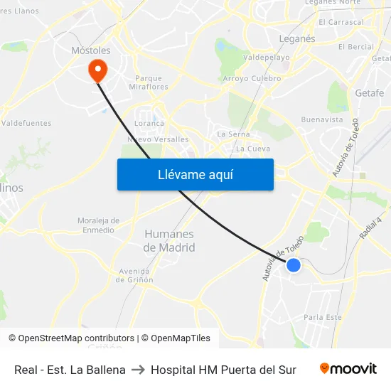 Real - Est. La Ballena to Hospital HM Puerta del Sur map